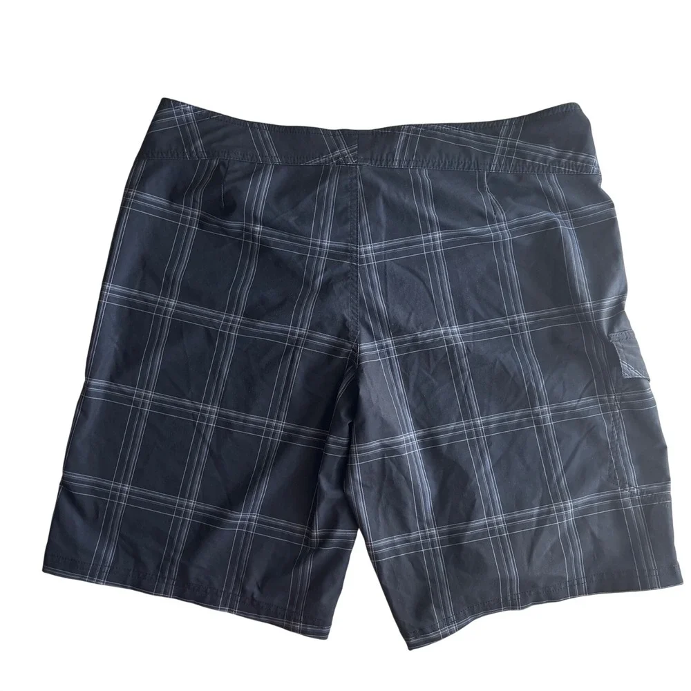 Mossimo Supply Co Mens Plaid Board Shorts Black White Swim Trunks Size 38